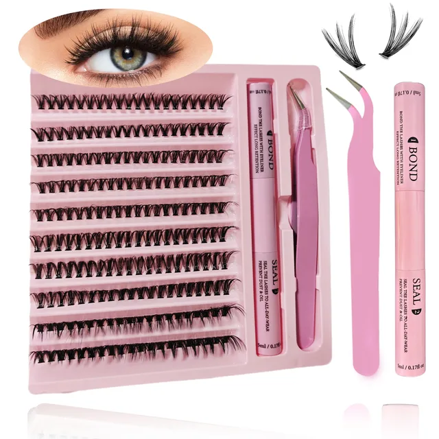 DIY Zestaw do przedłużania rzęs Lash Bond and Seal Remover Rzęsy 200 PCS Klaster Narzędzia do makijażu do klejenia rzęs Klej do klejenia