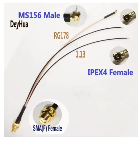 SMA Female to MS156 Male + MHF4 IPX4 Female RG178 RF1.13 Cable Antenna Extension Jumper Pigtail