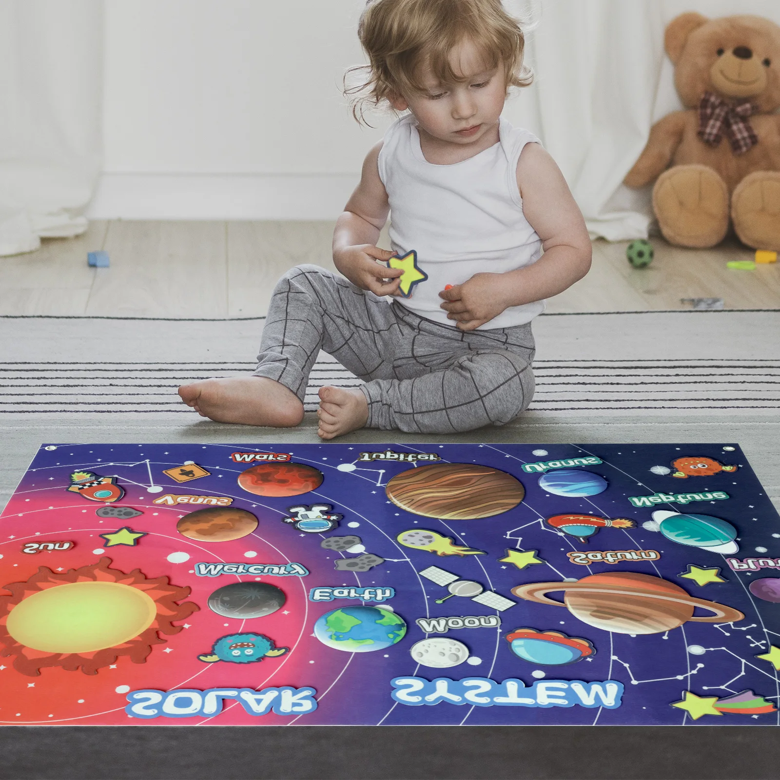 Felt Story Board Solar System Felt Story Board Kit Reusable Felt Board Sea-life Story Interactive Toy Wall Hanging Gift for Kids