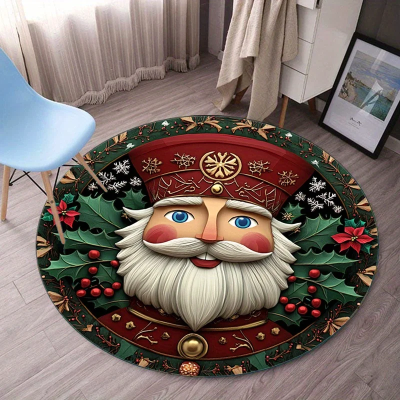 

Christmas Santa Claus Face Round Rug Festive Holiday Decoration Xmas Gift Idea for Kids and Adults Soft Floor Mat