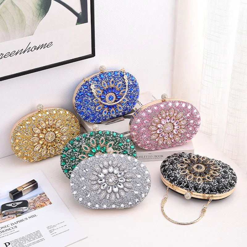 

Evening Crystal Purse Bag For Women Dinner Clutch Bag Fashion Banquet Wedding Party Shoulder Handbag With Metal Handle Money Bag