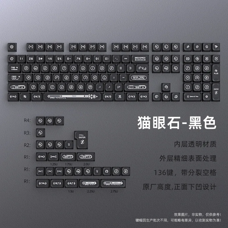 

Cat's Eye Black Two-Tone Keycaps Sublimation OEM Small Full Set for Mechanical Keyboards