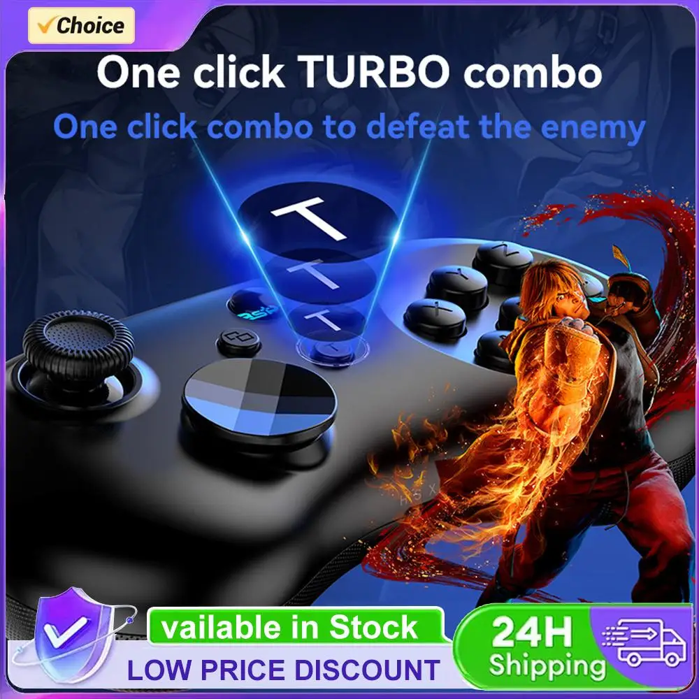 

Six Button BT Gamepad Control Joystick Anti-Drift Hall Effect Wireless Game Controller with Turbo for Switch Console Windows PC