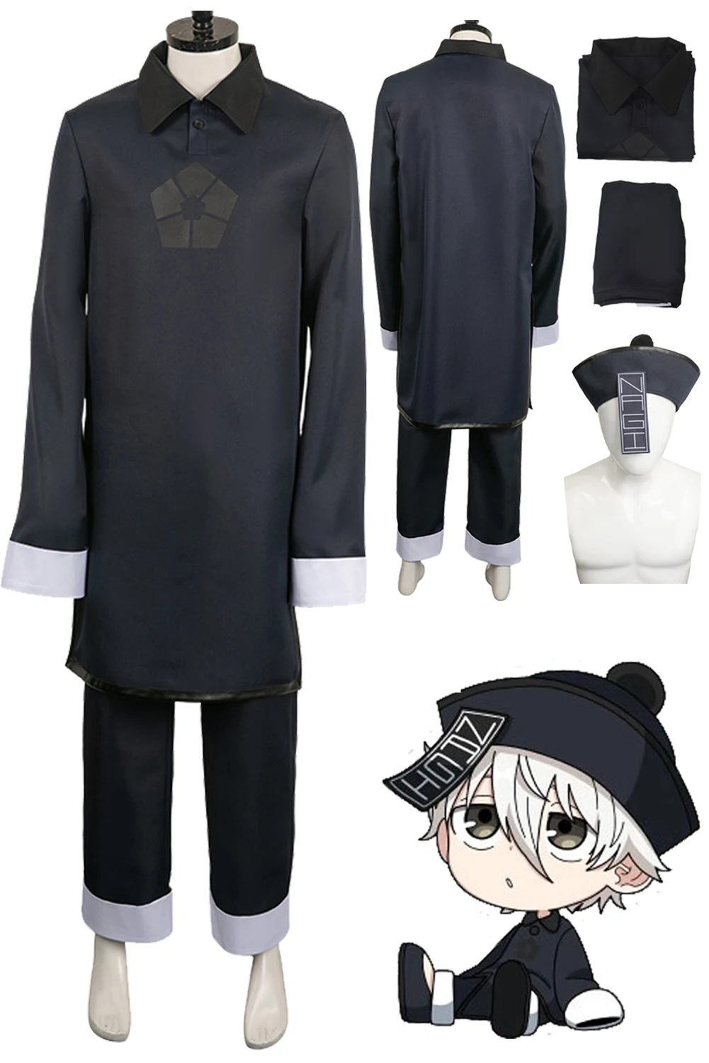 

Nagi Seishiro Cosplay Anime BLUE Costume Little Zombie Hat Set Halloween Carnival Disguise Roleplay Suit For Men Male Adult