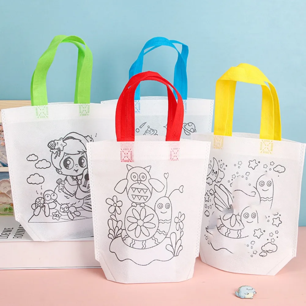 Bolso de mano en blanco no tejido para mujer, bolsa de compras reutilizable con patrón de dibujos animados de Graffiti DIY creativo, de lona, Asa ecológica