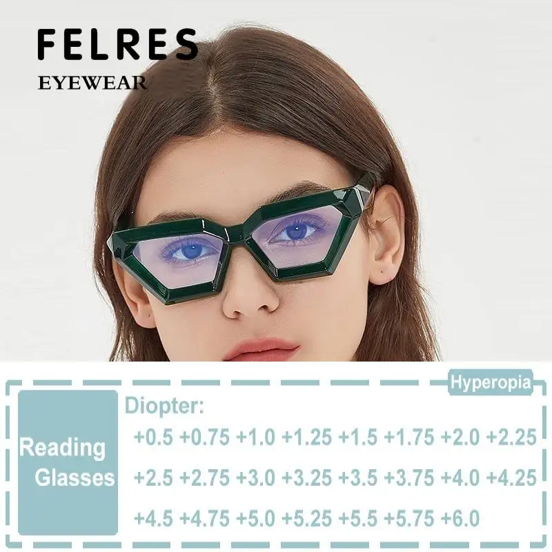 

Vintage Polygon Cat Eye Reading Glasses Women Blue Light Filter Eyeglassses Frame Optical Presbyopic Computer Eyewear