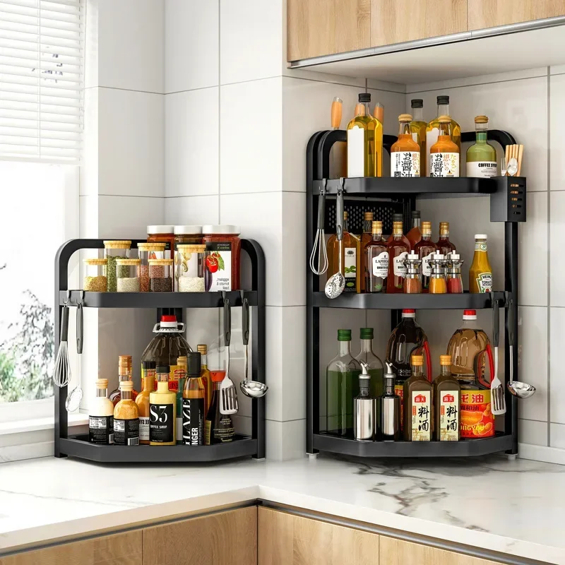 

Kitchen Organizer Spices Rack Seasoning Holder Storage Tray Corner Triangle Multipurpose Storage Rack for Kitchen Countertop