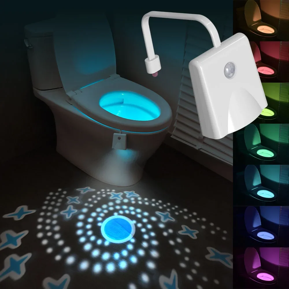 Human motion sensing light 108 color LED toilet projection intelligent night light charging advanced waterproof dimming light WC