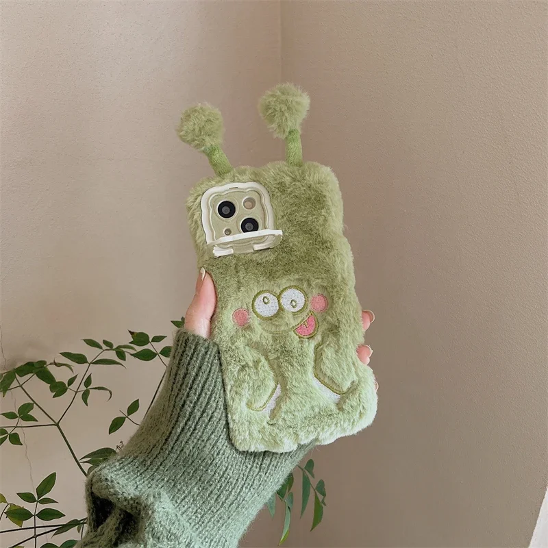 Plush Cute Green Monsters Fluff Toy Phone Case For Huawei Mate 60 Pro Mate 50 40 30 Pro Anti-drop tective Furry Cover Case