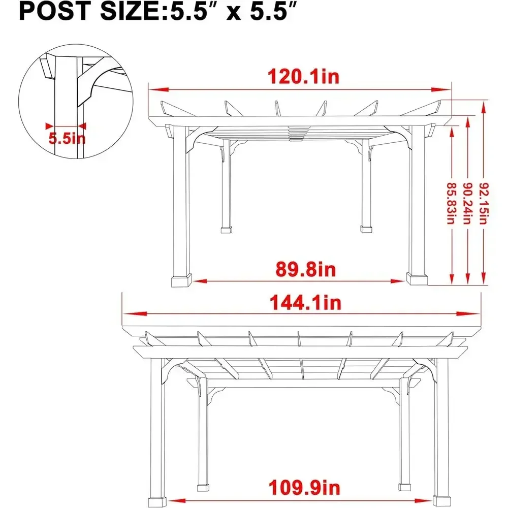 12ft x 10ft Wooden Pergola with Attached Latte Roof, Outdoor Garden Shelter, Patio and Deck Cover with Stakes