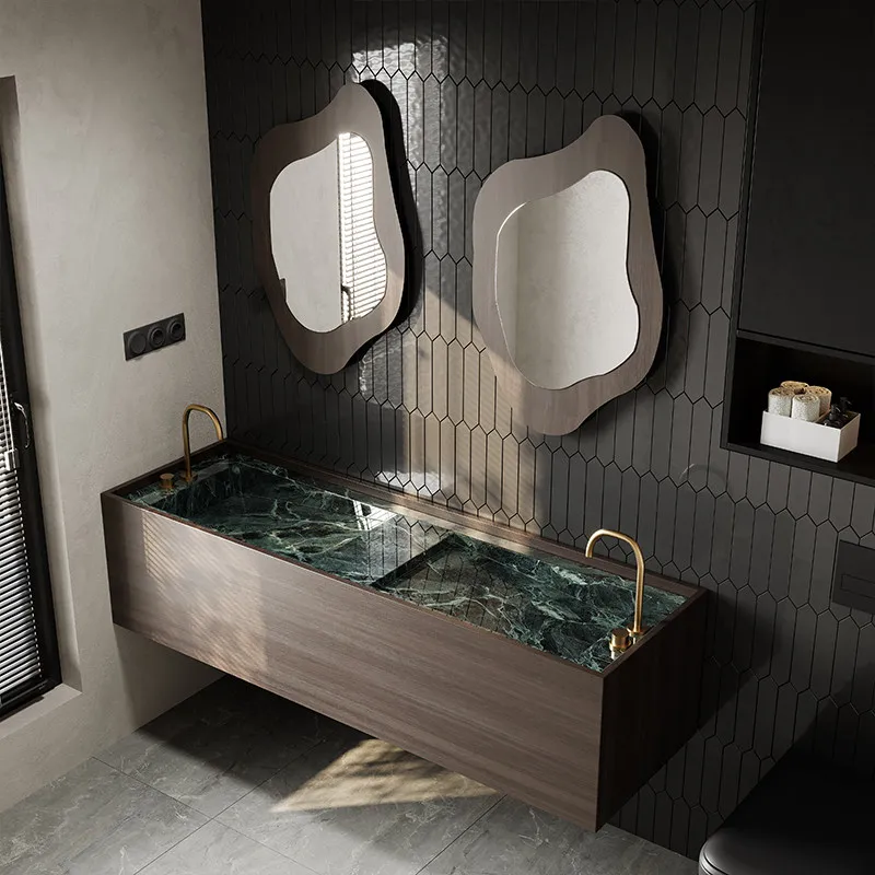 Rock slab integrated seamless basin bathroom cabinet hand wash face washstand single double basin