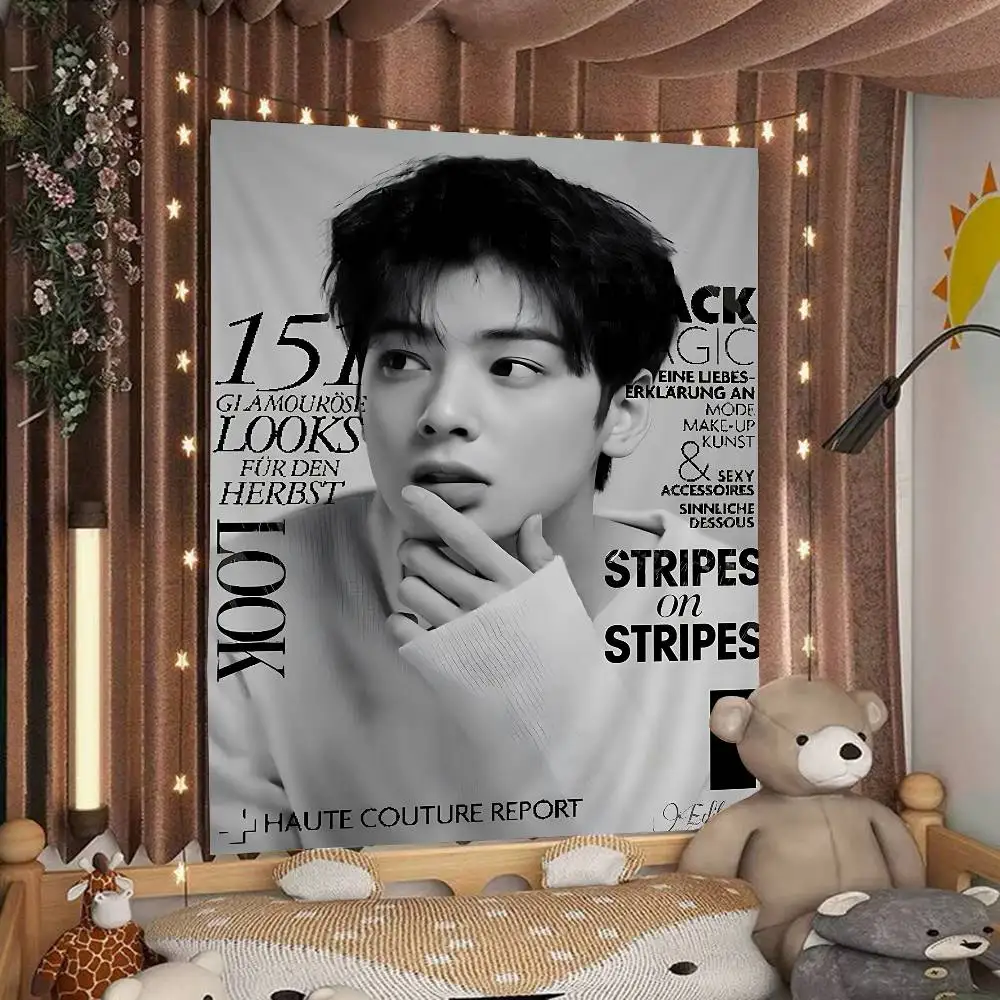 KPOP Cha-EunWoo Anime Tapestry Hippie Flower Wall Carpets Dorm Decor Cheap Hippie Wall Hanging