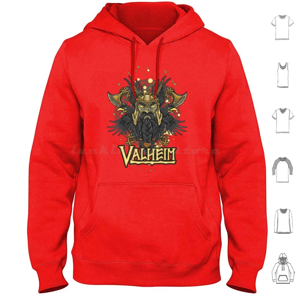 Valheim Hoodies Long Sleeve Valheim Game Games Gamer Vikings Axe Valhalla Raven