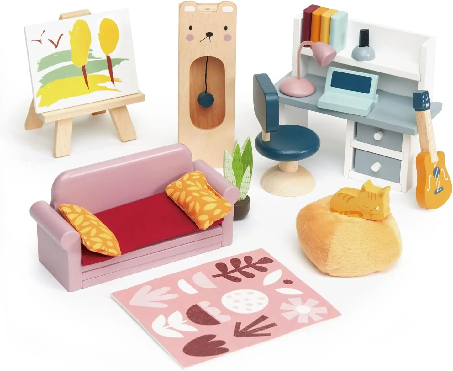Dolls House Study Furniture 1:12 Scale 23 Pcs Furnished Room Dollhouse Accessories Miniature Pretend Play Age 3+