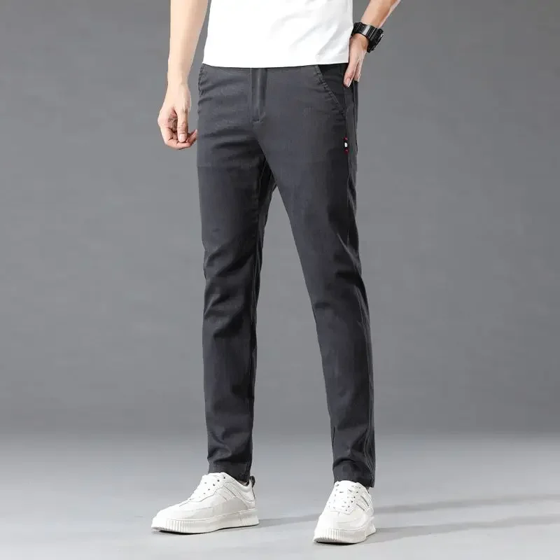 

Мужские брюки высокого качества, горячая распродажа, облегающие, эластичные, прямые, универсальные, для делового и повседневного стиля, классические, однотонные.