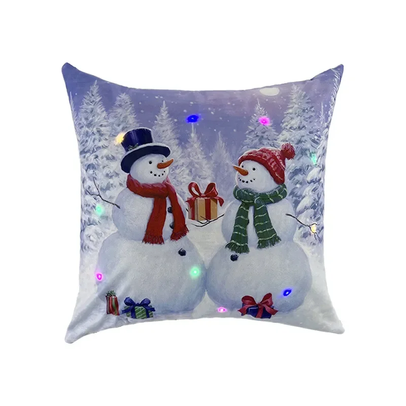 Merry Christmas Pillow Cover with LED Lights Santa Claus Christmas Decoration Home New Year Christmas Ornament Cushion Cover