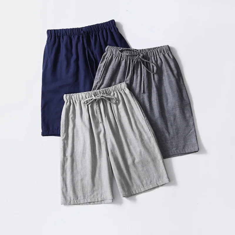 

Summer Men Sleep Bottoms 100% Cotton Pajama Shorts Male Top Quality Sleepwear Pants Men Home Shorts Solid Lounge Wear Shorts