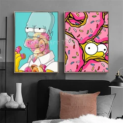 Homer Simpson Doughnut Art Poster Disney Figure Simpson Wall Art Canvas Painting Prints Room Porch Home Wall Decor Gifts