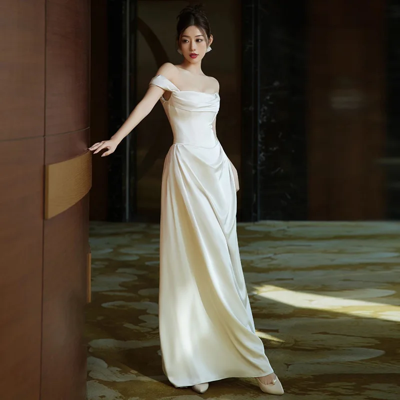 N84French style one shoulder wedding dress