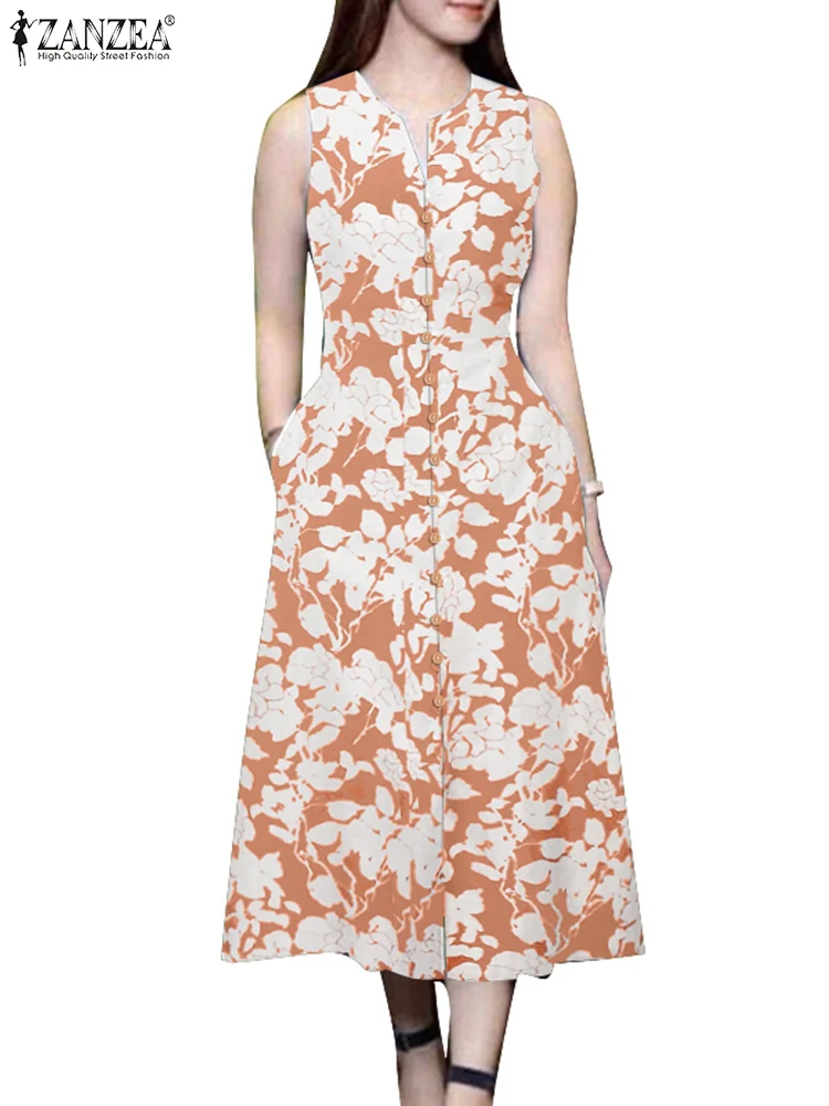 Elegant ผู้หญิงพิมพ์ชุด Midi 2025 ฤดูร้อน Sundress ZANZEA แฟชั่น V คอ Holiday Party Vestido Robe Femme Kaftan