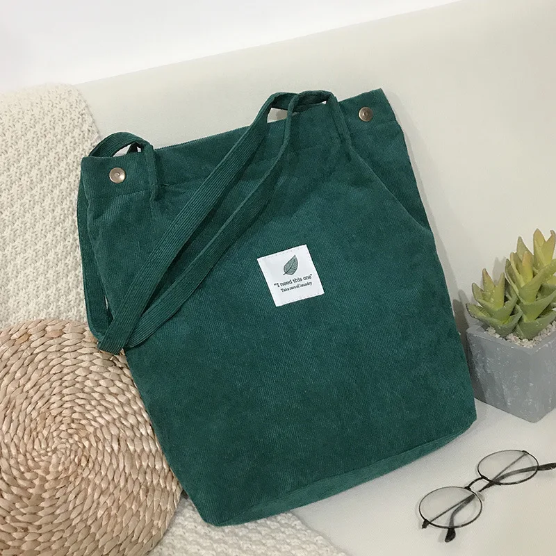 Casual Corduroy Shopping Bag, High Quality ,Eco Friendly Reusable Handbag, Lightweight Shoulder Bags