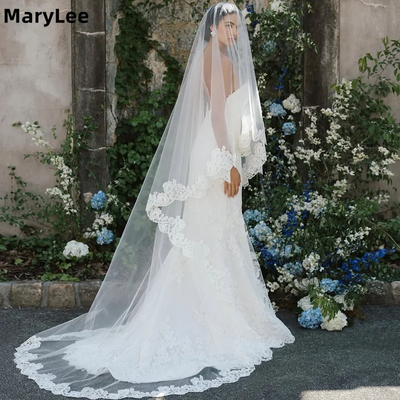 

Customized Lace Edge Wedding Veil White Ivory Long Single Layer Bridal Veil without Comb Wedding Accessories Velo de Novia