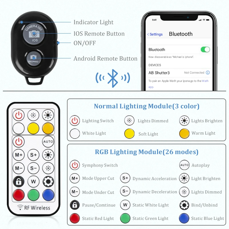 写真撮影用のLEDリングライト,26cm,三脚と電話クリップ付きの自撮り用ライトリング,調光可能なLEDビデオ