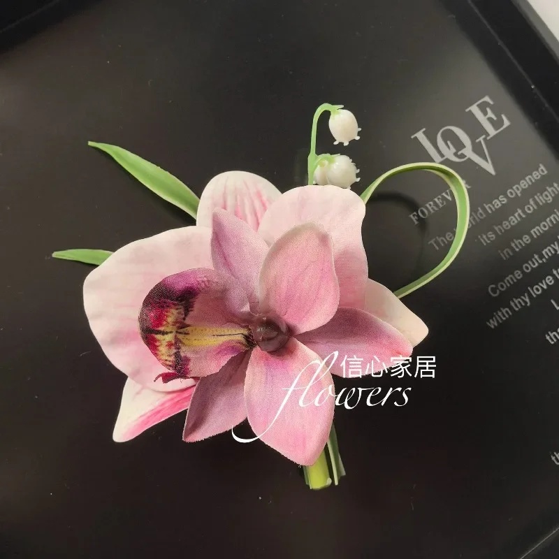 Classical Pink artificial flower bride and groom corsage wrist flower calla lily wedding ceremony photography suit placket