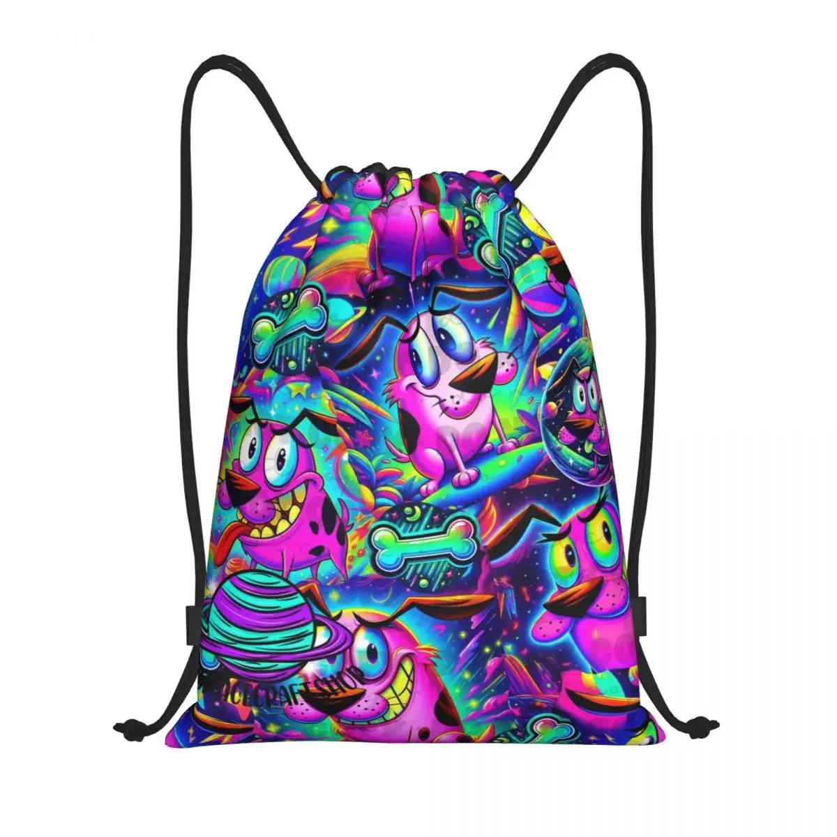 Custom Courage The C-Cowardly Dog Colorful Drawstring Backpack Sports Gym Bag for Women Men Training Sackpack