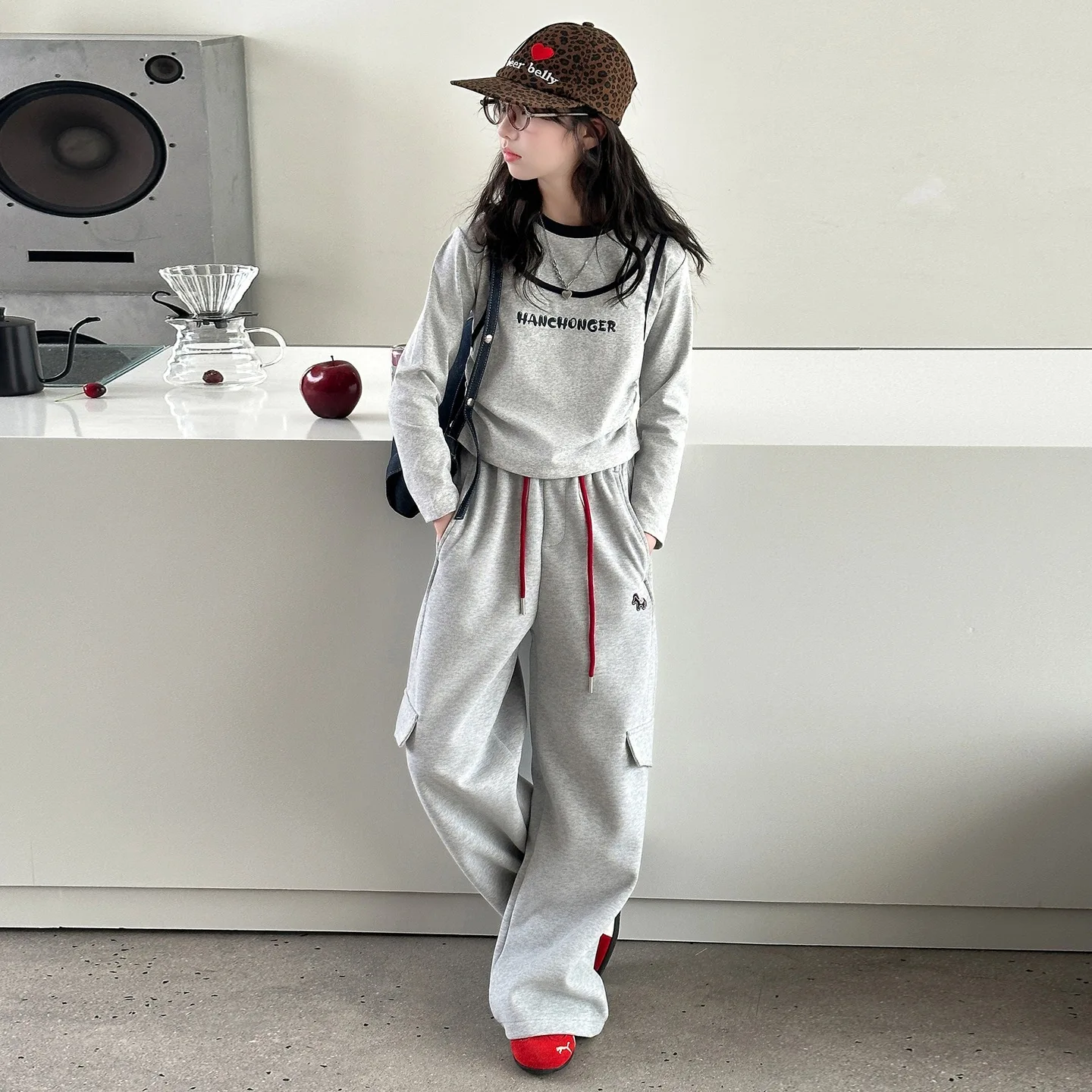 2026 autumn winter Teenager Clothes Children Set striped sweatshirt Patchwork top + wide leg Pant tracksuit 4 6 8 10 12 14 year