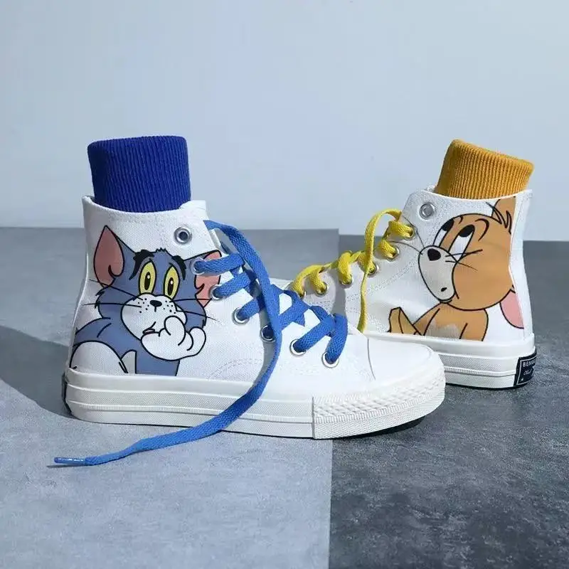 Tom y Jerry, zapatos deportivos para niñas, moda de dibujos animados de gato y ratón, primavera invierno 2025, nuevos zapatos ligeros de talla grande para hombre y mujer