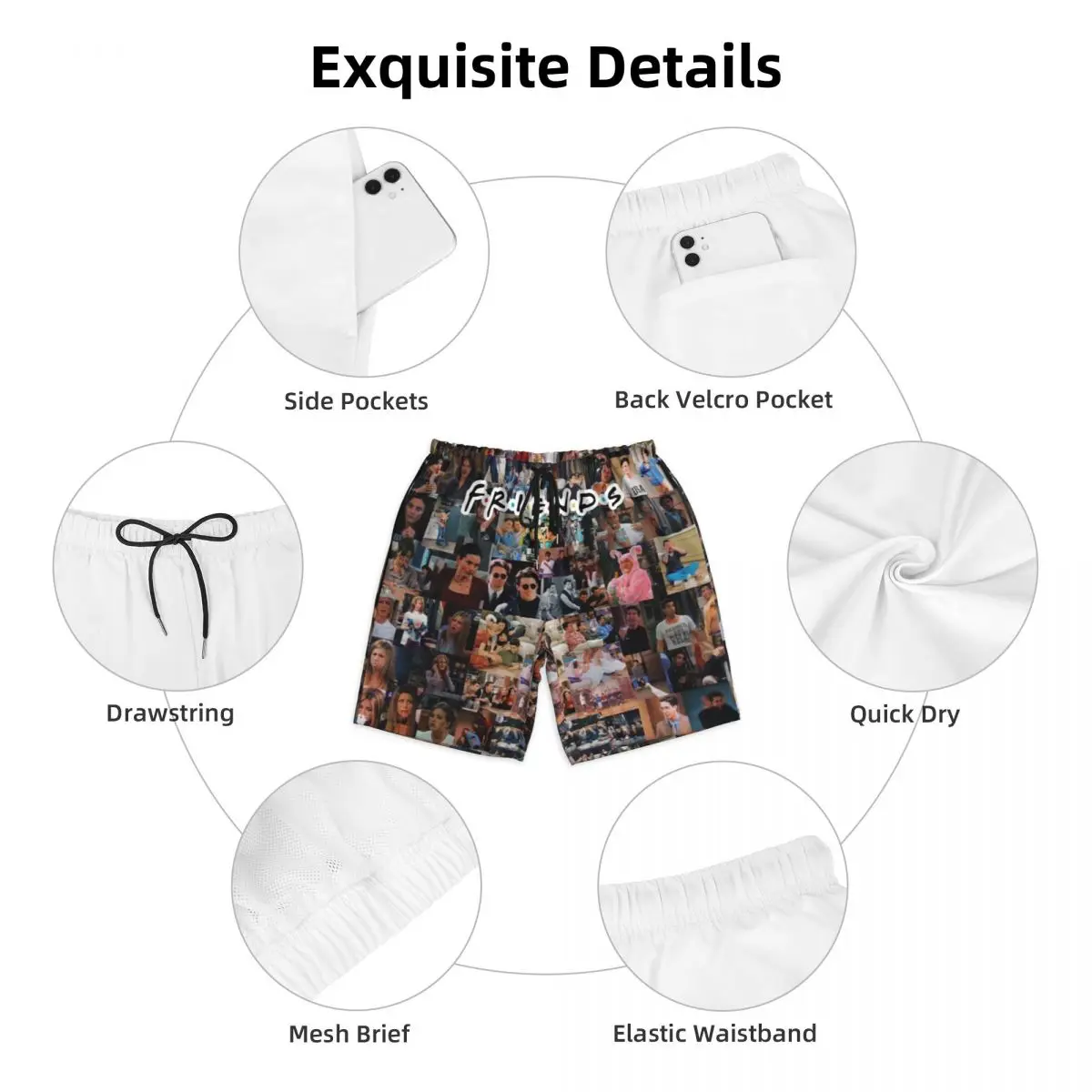 Bathing Suit Friends Board Shorts Summer Comedy American Television Beach Short Pants Men Sports Fitness Fast Dry Beach Trunks