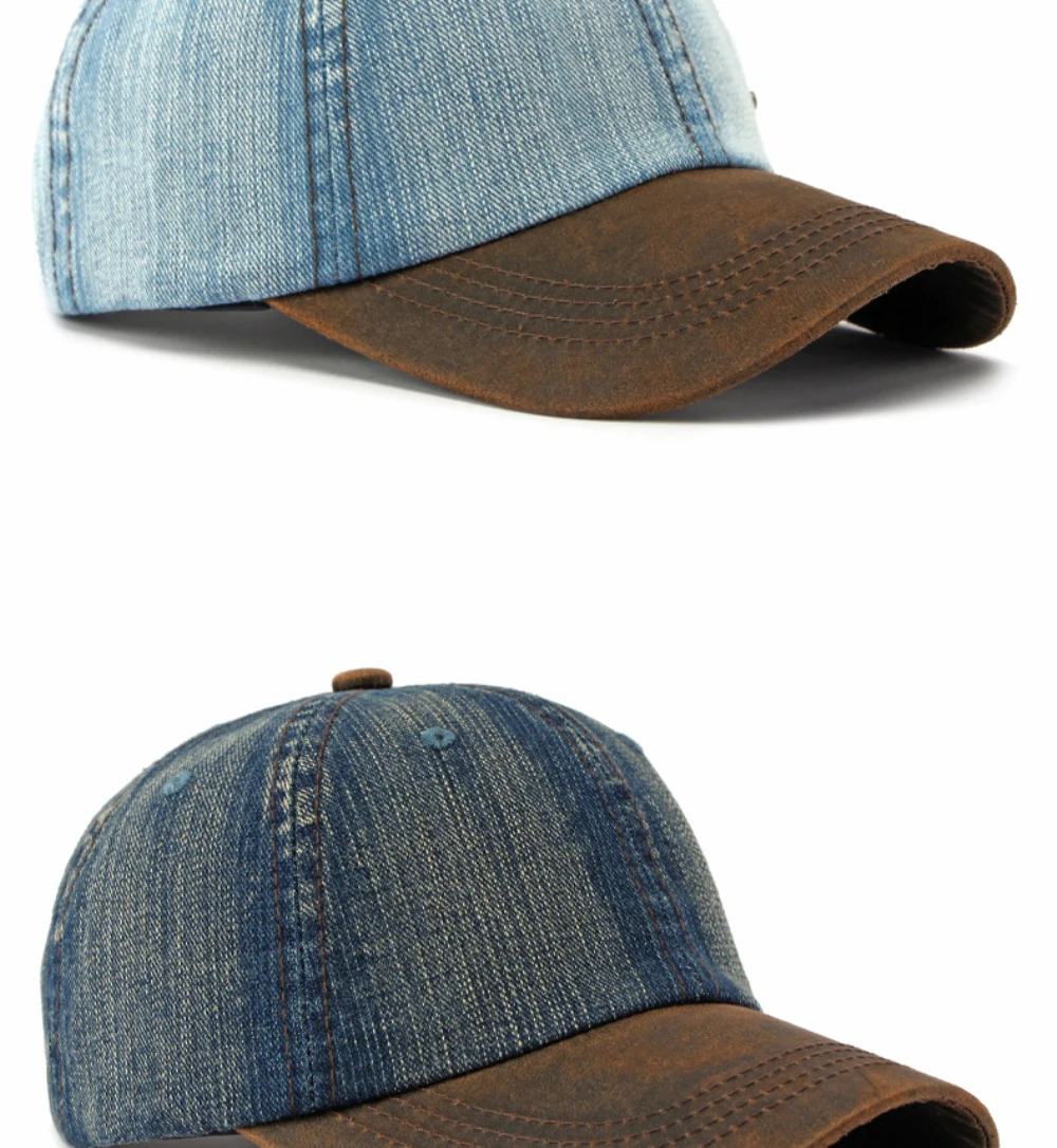 HT5132 Ganzjahres-Denim-Cap für Herren und Damen 2026 Neue Verstellbare Baseballkappe 100% Baumwolle 6 Paneele Snapback Cap Patchwork Hip-Hop-Kappe – Detail 9