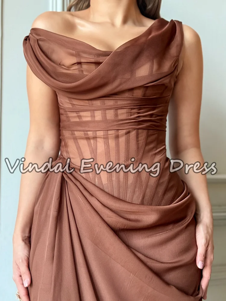 فستان سهرة بحورية البحر من الشيفون البني من Vindal للنساء ثنيات أنيقة فستان حفلات طويل مثير شفاف على الرغم من فستان الحفلات الرسمية حسب الطلب #4