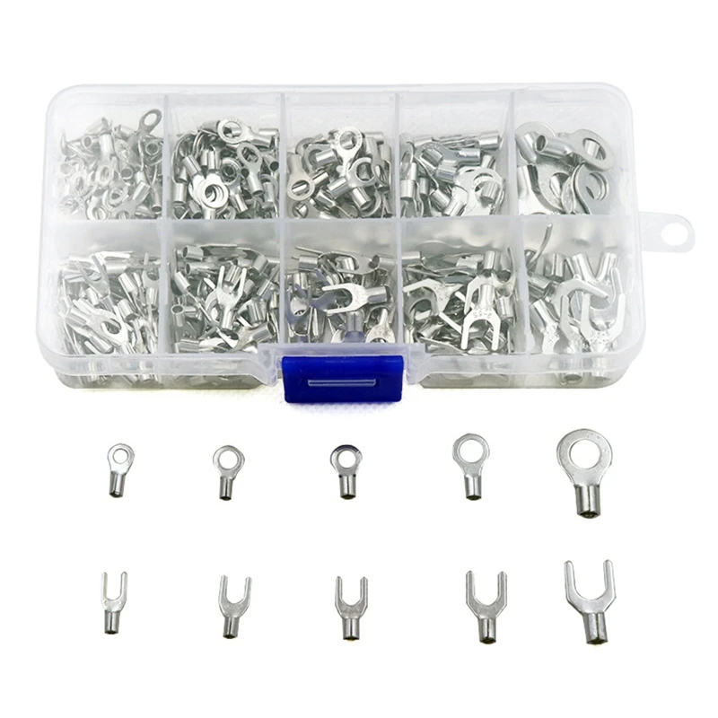 

320Pcs Non-Insulated Ring Terminal & Fork Connector Wire Lugs Cable Terminals Crimp Electric Wire Terminals