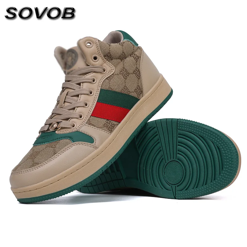 

Classic Print Leisure Skateboard Shoes For Men Retro Khaki High Top Shoes Men Brand Shoes Comfort Flat Women's Vulcanized Shoes