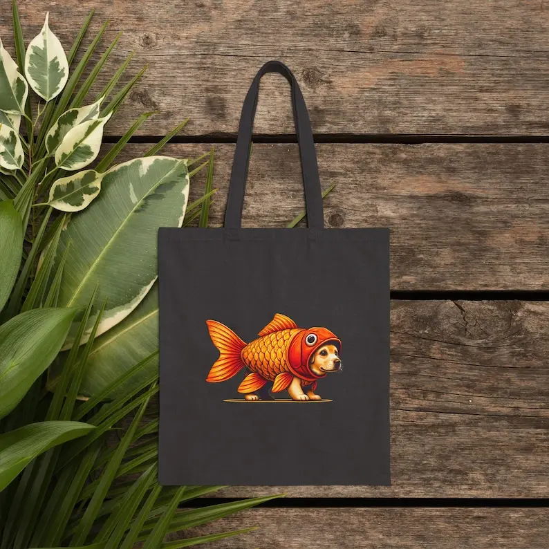 

Забавная холщовая сумка-тоут, костюм собачьей рыбы, милая сумка-тоут, сумка на плечо для собаки, сумка для любителей домашних животных, удобная прочная сумка на плечо, этичная сумка