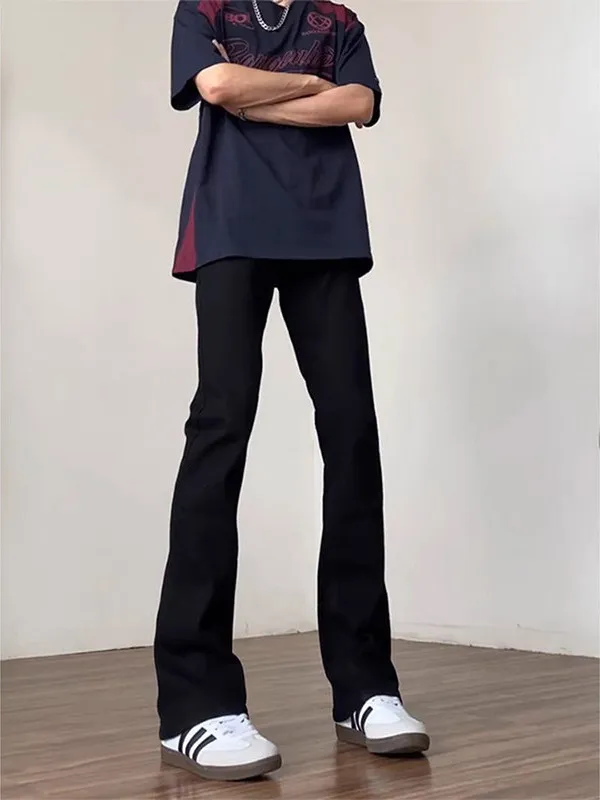 

Black Slim Fit Knife Jeans Men's Spring Rise Straight Leg American High Street Vibe Trousers Youth Fashion Jeans