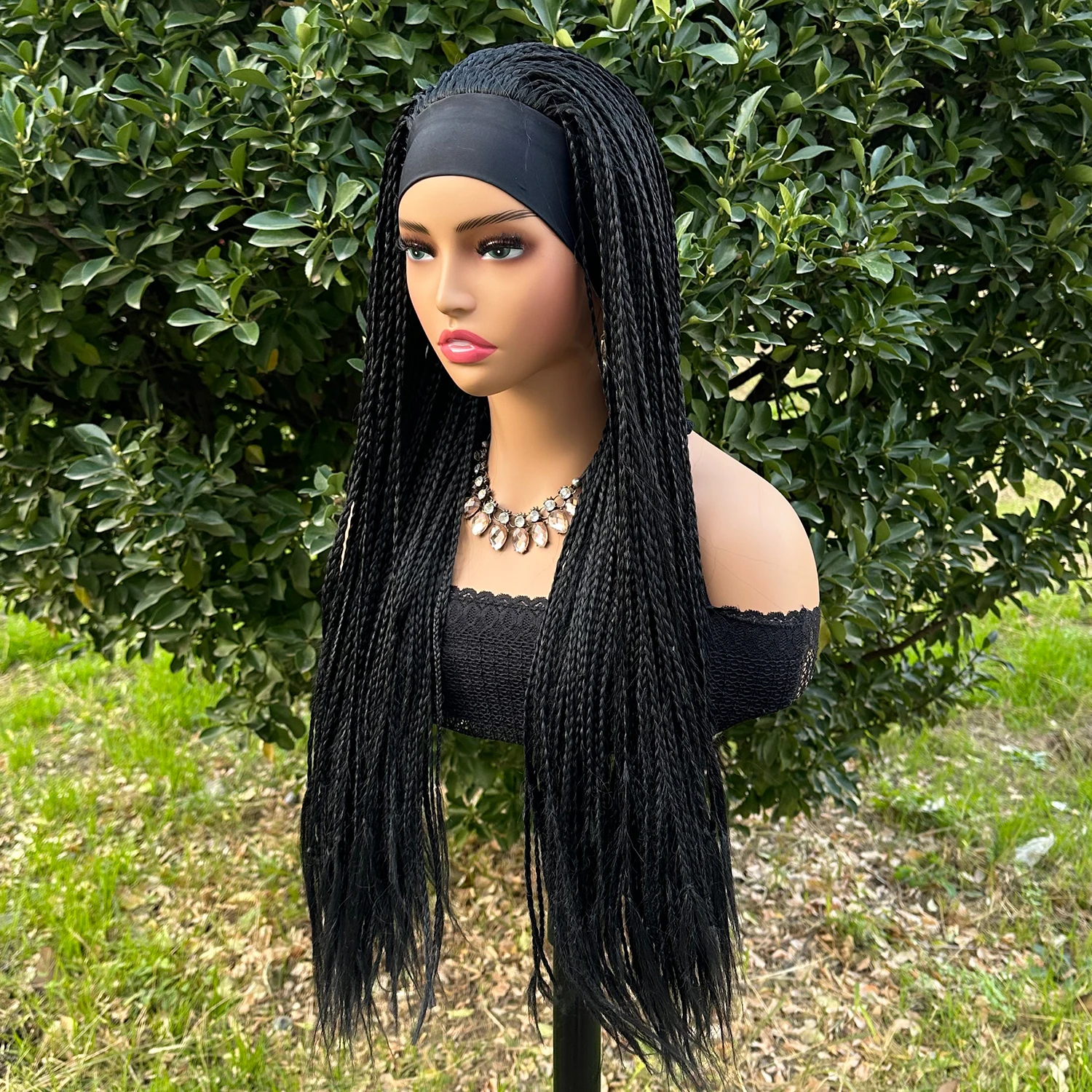 Ombre Brown Long Headband Box Braids Wig Braided African Dreadlock Wig Synthetic Braiding Beauty Hair Wigs For Women/Men