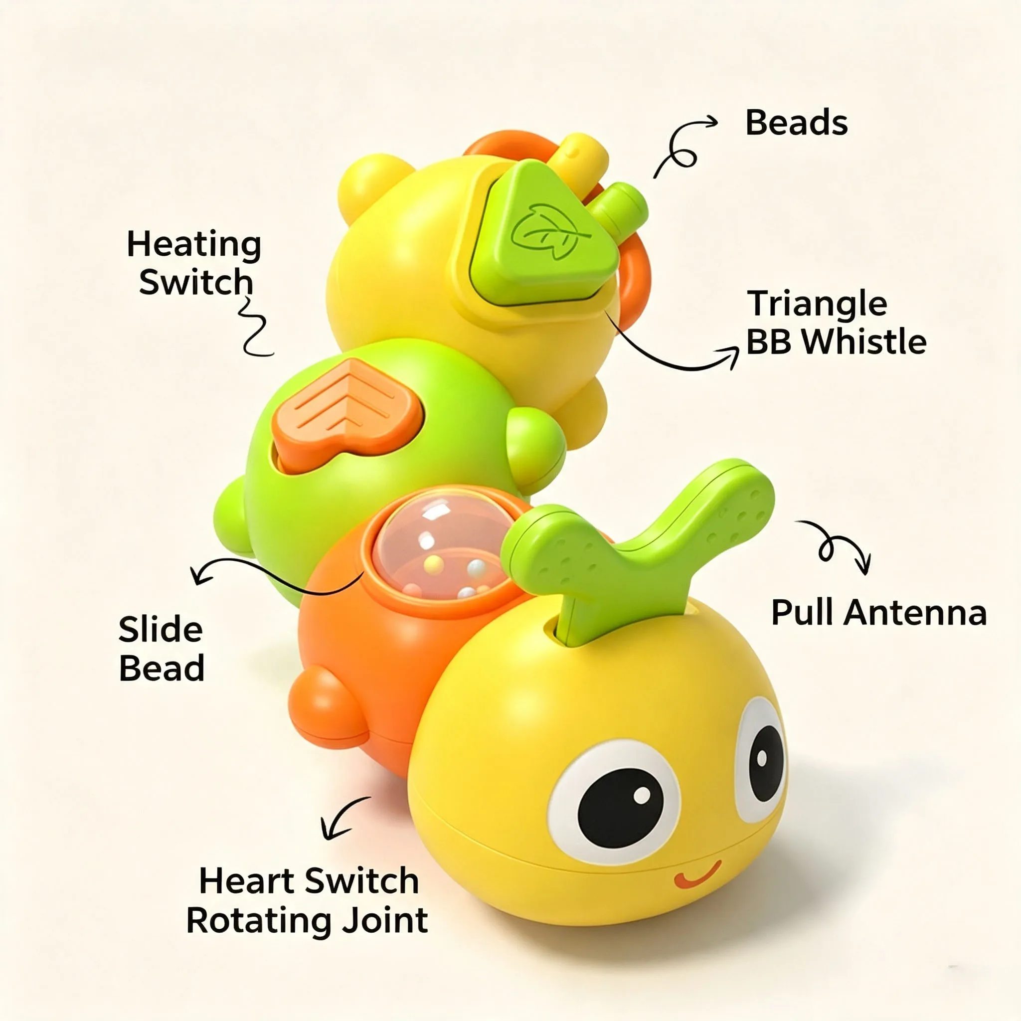 Montessori Tummy Time Caterpillar Toy For Baby 6 In 1 Grasping Teething Fine Motor Sensory Play view 3