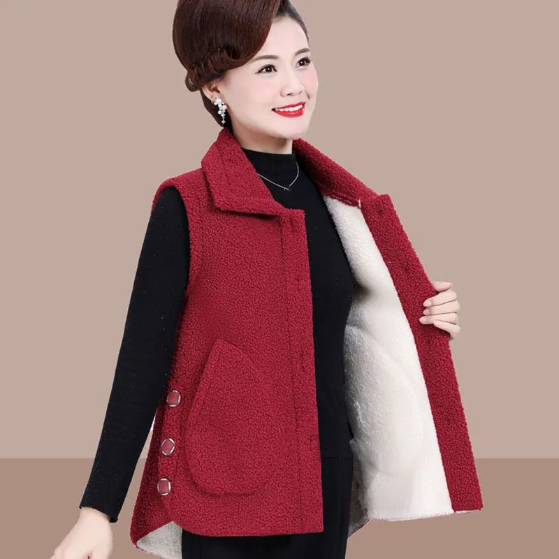 

Lamb Wool Women Short Warm Vest Coat Simplicity Fashion Elegant Casual Thicken Jacket 2023 Winter Female Sleeveless Coat