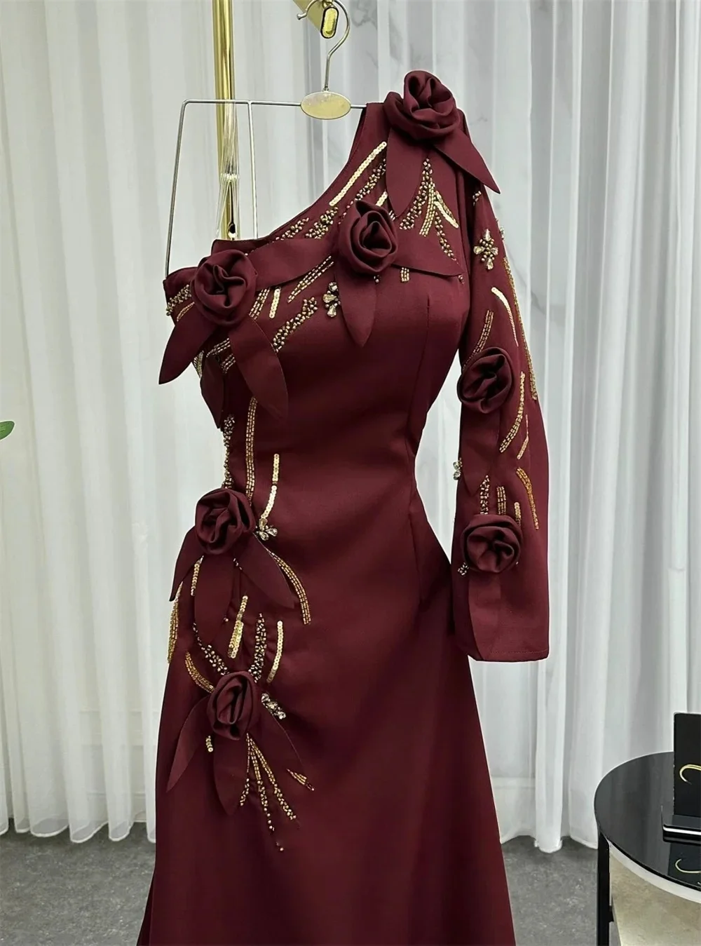 Beaded Floral Long Sleeves Bespoke Occasion Gown Evening Dresses Pastrol Unisex Jersey Retro Dubai Saudi Arabic Prom Customized