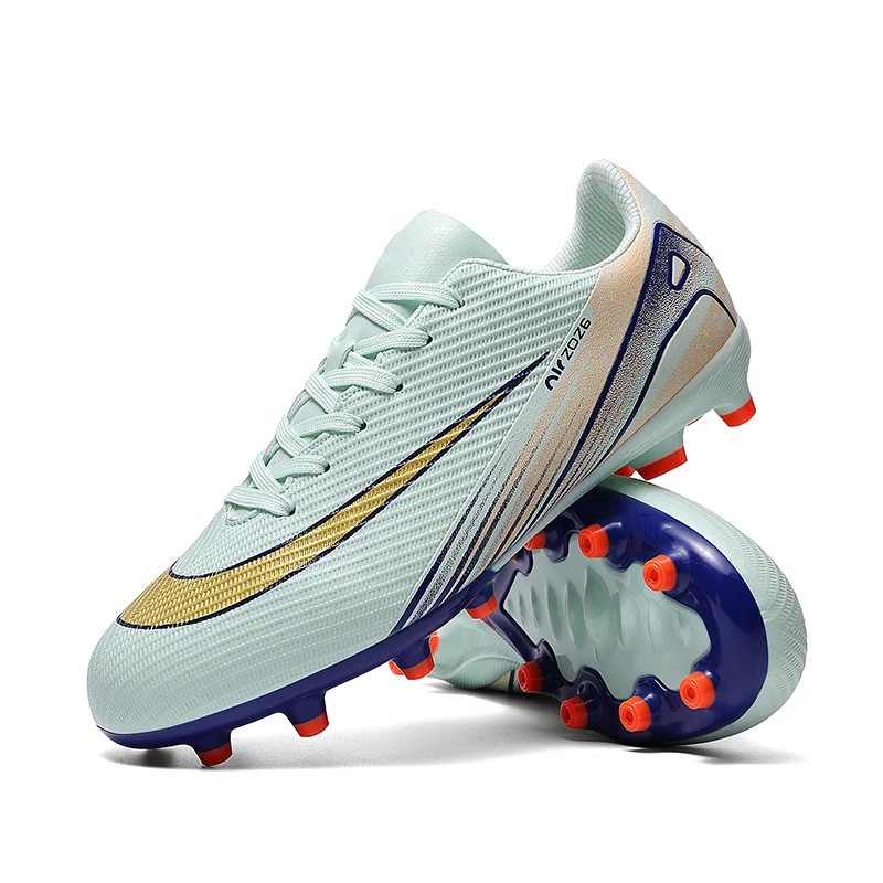 

2025 Football Shoes New Blue Children's Soccer Shoes Comfortable Low-Cut Futsal Sneakers Boys Hook And Loop Tf/Fg Non-Slip Footb