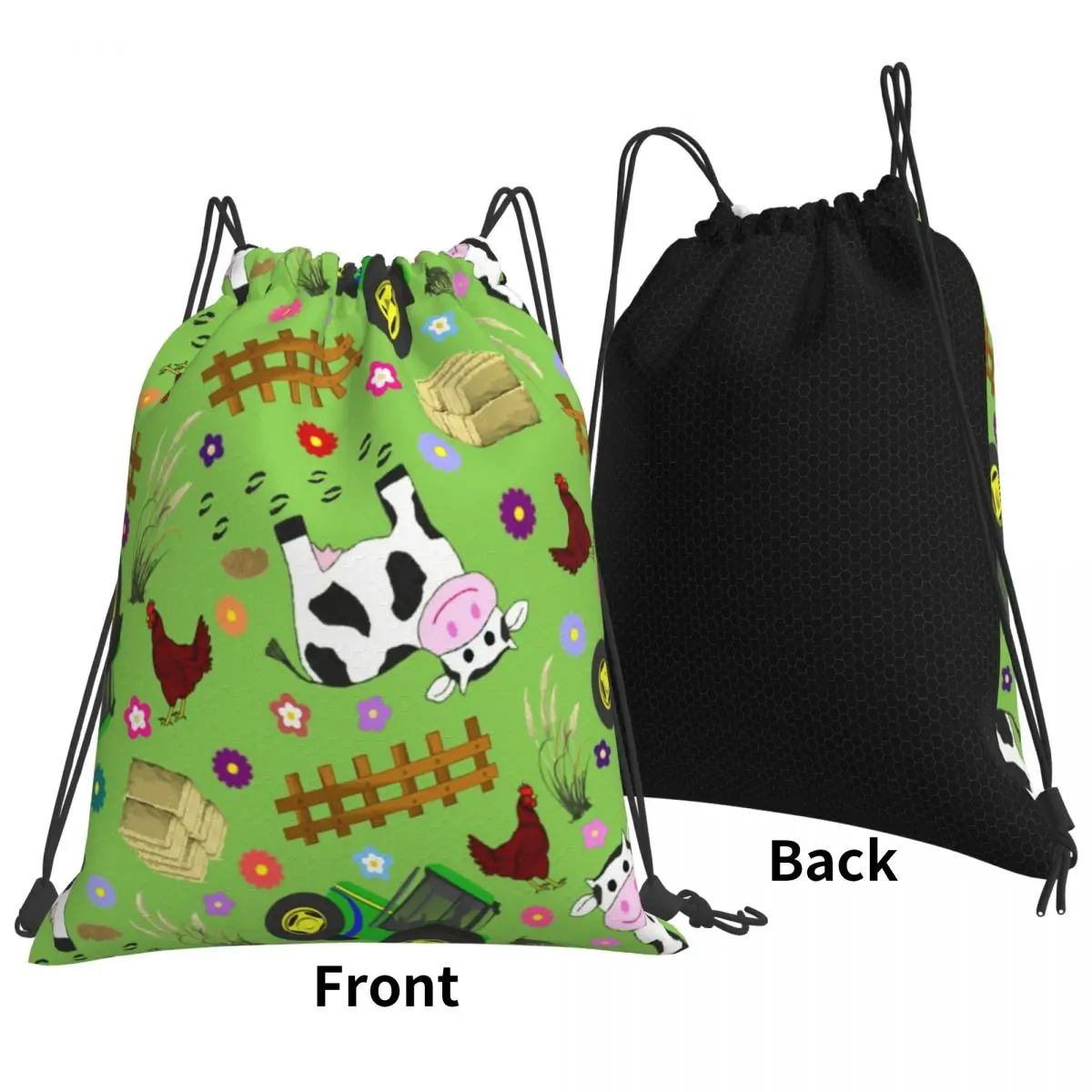 Farmyard Cow And Tractor Backpacks Fashion Drawstring Bags Sports Bag Book Bags for Man Woman Students