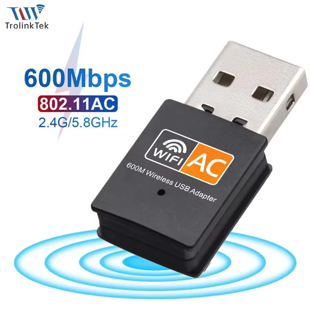 

600Mbps WiFi USB Adapter 2in1 Dongle Dual Band 2.4G&5.8GHz USB Wi-Fi 5 Network Wireless Wlan Receiver for Windows 7/8/10/11
