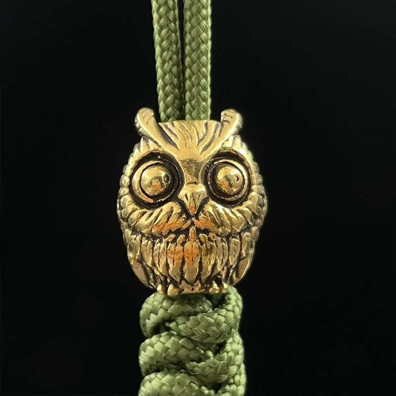 Bonito coruja faca de bronze grânulo edc ao ar livre diy paracord tecido pulseiras acessórios cordão pingente guarda-chuva corda lanterna enforcamentos