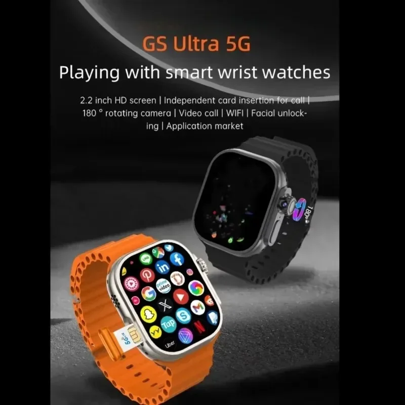S9Ultra4G Android Smartwatch Network بطاقة SIM 2.2 بوصة Amoled 180 °   كاميرا دوارة GPS WIFI Global Call Smart Watch Men Ultra 5G