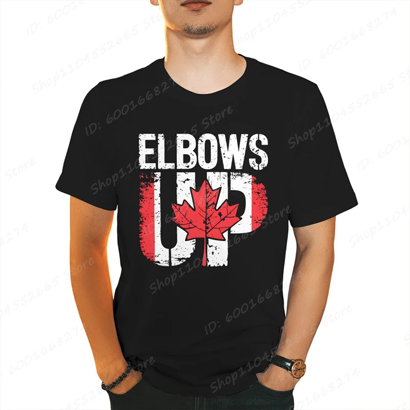 

Elbows Up Canada Letter Print T-Shirts For Men Short Sleeve T-shirt Funny Retro Canadian Proud Tees Casual Summer Male T-shirt