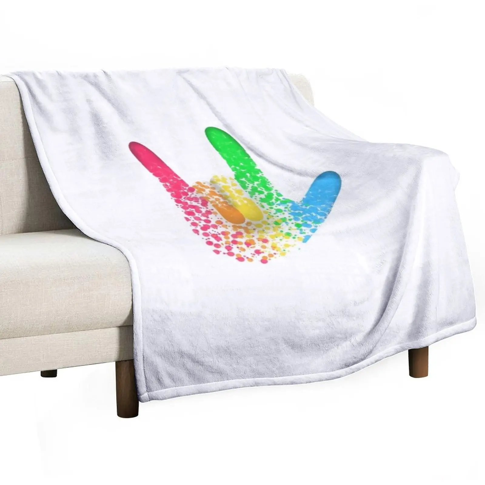 Rainbow Pointillism a??I love youa?? Sign Language hand Throw Blanket Hair Hairy Blankets