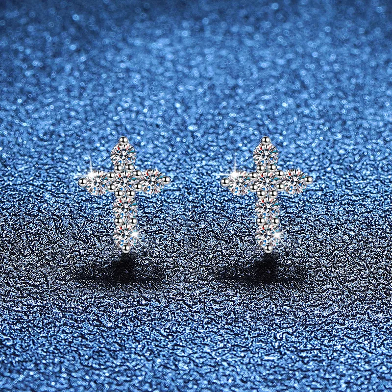 

Earstuds Platinum PT950 18K Gold Minimalist Luxury Korean Version Cross Moissanite Earrings D Color 0.36 Carat Moissanite